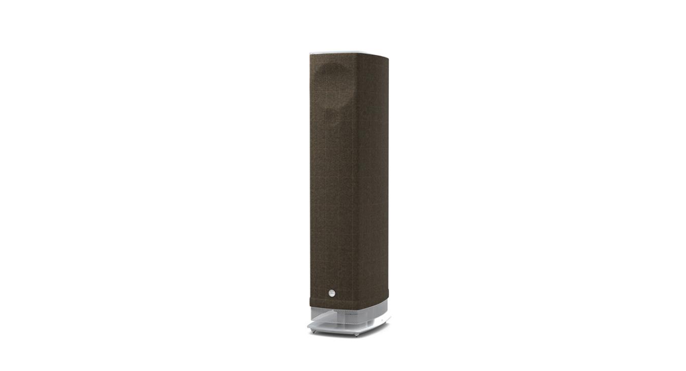 Linn Series 5 530 Exakt Active Loudspeaker in harris tweed barley with a white base
