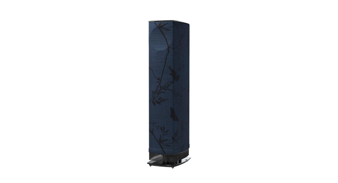 Linn Series 5 530 Exakt Active Loudspeaker in blueberry birdbranch with a black base