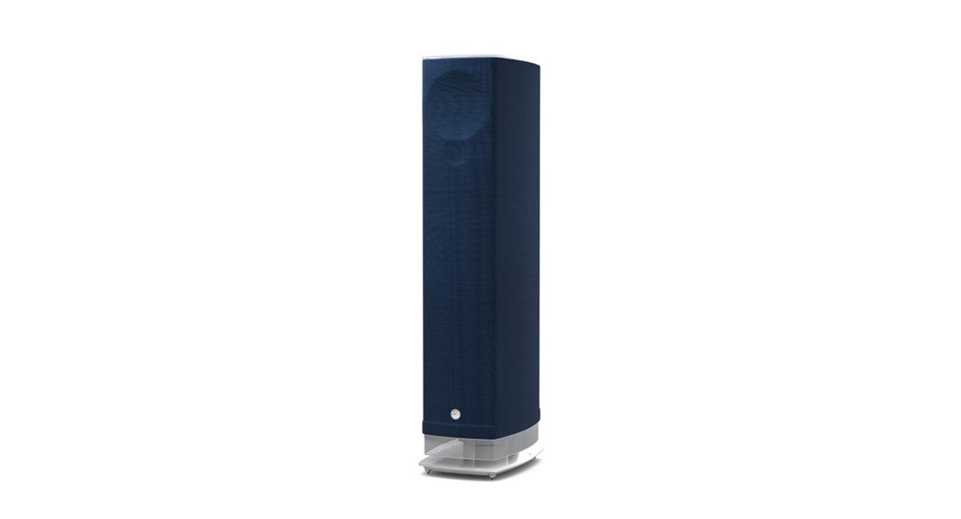 Linn Series 5 530 Exakt Active Loudspeaker in blueberry with a white base