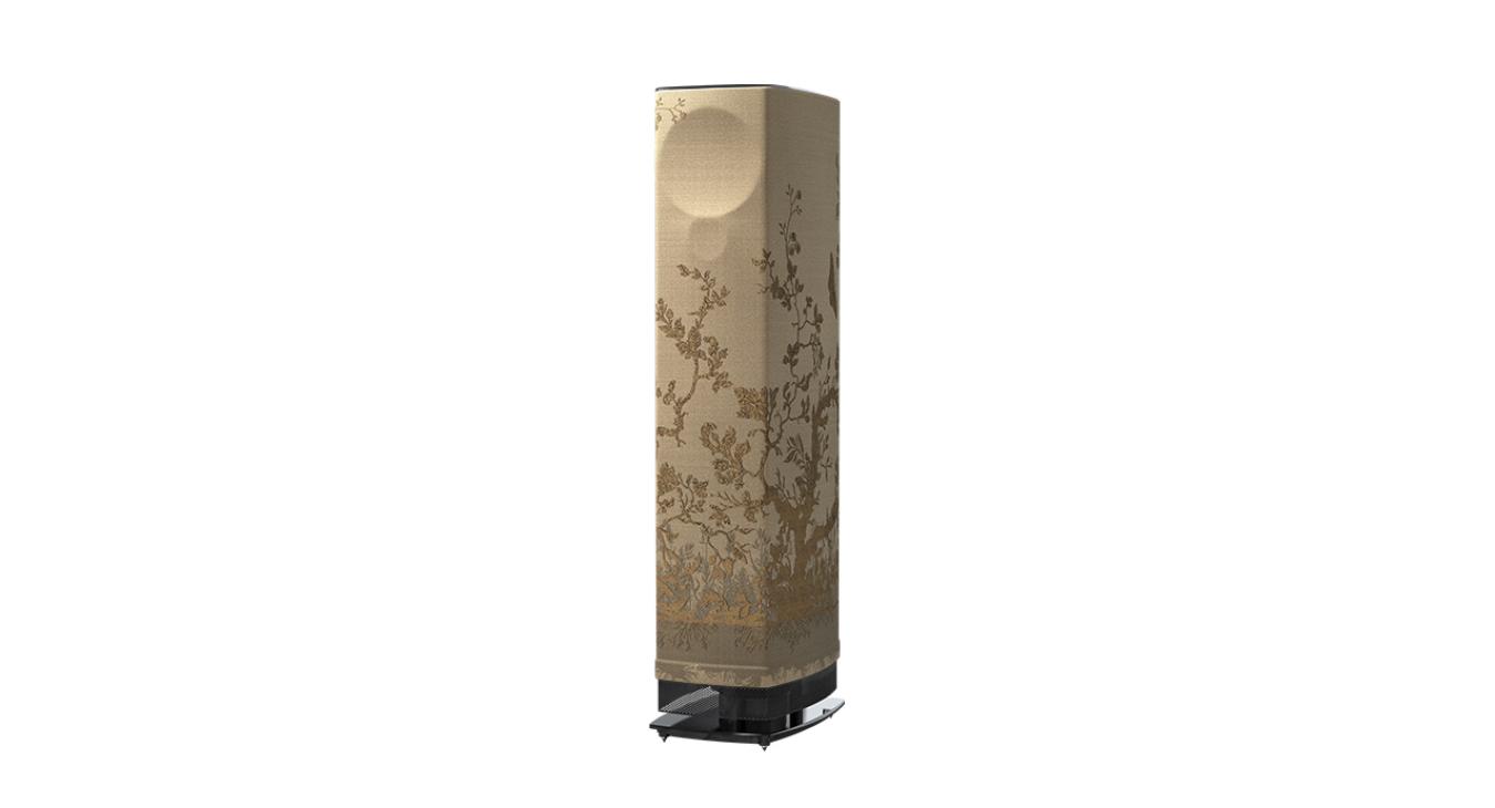 Linn Series 5 530 Exakt Active Loudspeaker in butterscotch birdbranch with a black base