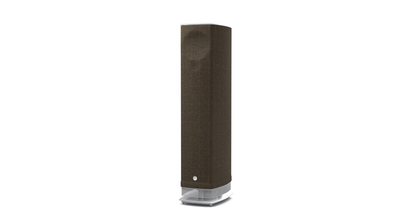 Linn Series 5 530 Exakt Active Loudspeaker in harris tweed barley with a white base