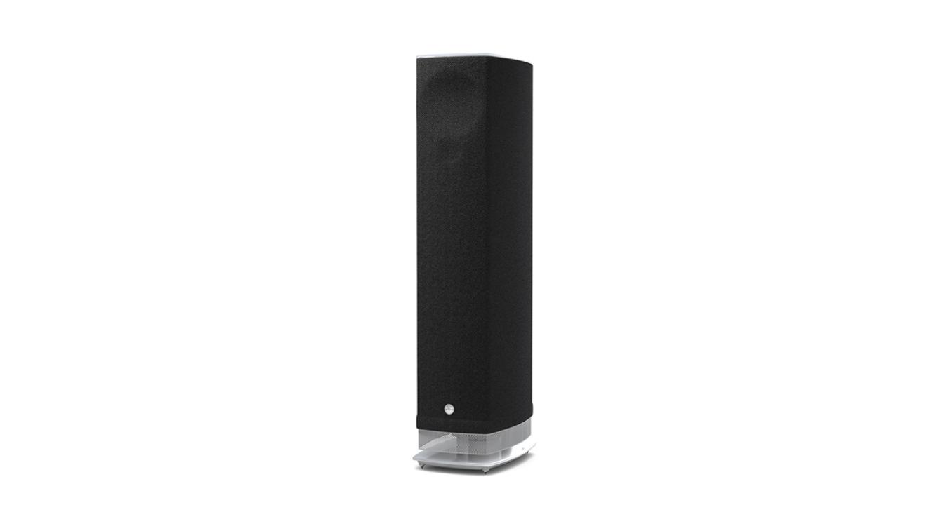 Linn Series 5 530 Exakt Active Loudspeaker in harris tweed granite with a white base