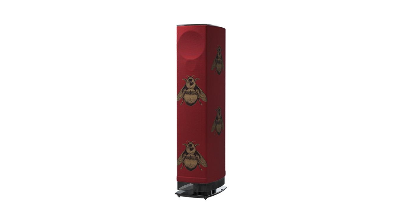 Linn Series 5 530 Exakt Active Loudspeaker in paprika with large bees and a black base