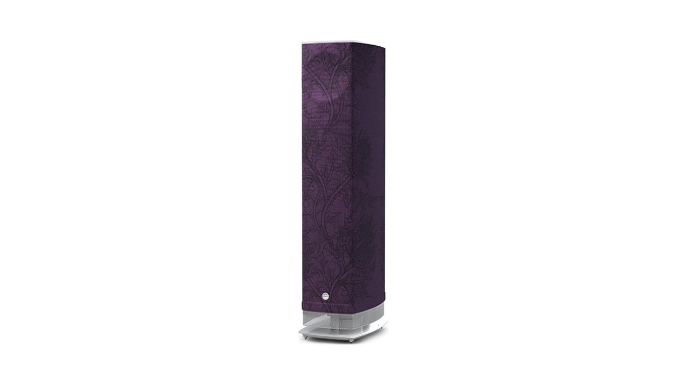 Linn Series 5 530 Exakt Active Loudspeaker in aubergine thistle with a white base